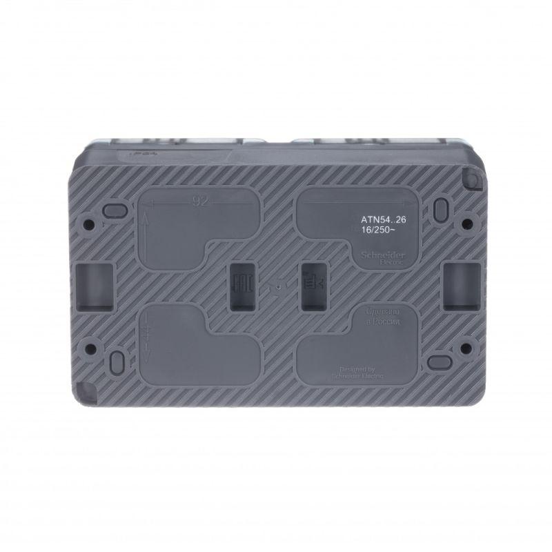 Розетка 2-м ОП AtlasDesign Profi54 16А IP54 250В с заземл. защ. шторки антрацит SE ATN544026