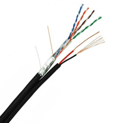 Кабель NETLAN F/UTP 4 пары, Кат.5e, медь, с силовым кабелем, внешний, серый 305м EC-UF004-5E-PC050-PE-BK