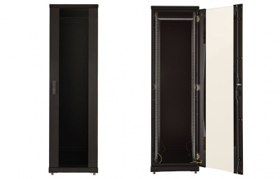 Шкаф телекоммуникационный напольный 19",18U(800x800), ШТ-НП-М-18U-800-800-С-Ч, передняя дверь стекло, черный ССД