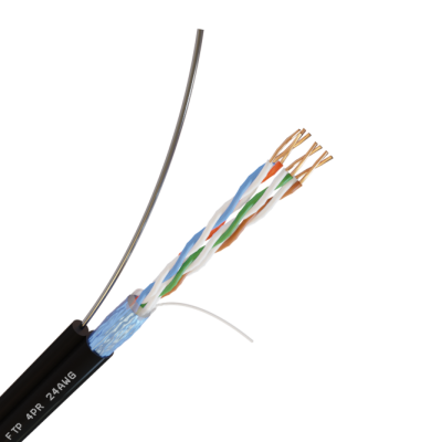 Кабель FTP 4PR 24AWG CAT5e черный внешний с одножильным тросом бухта