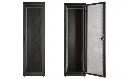 Шкаф телекоммуникационный напольный 19", 27U(600x600), ШТ-НП-М-27U-600-600-П-Ч, передняя дверь перфорация, черный ССД