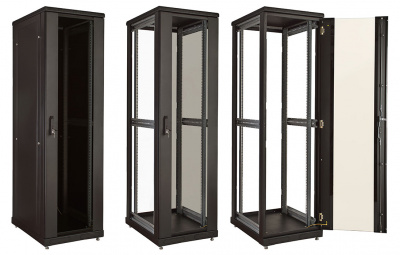 Шкаф телекоммуникационный напольный 19", 24U(600x600), ШТ-НП-М-24U-600-600-С-Ч, передняя дверь стекло, черный ССД